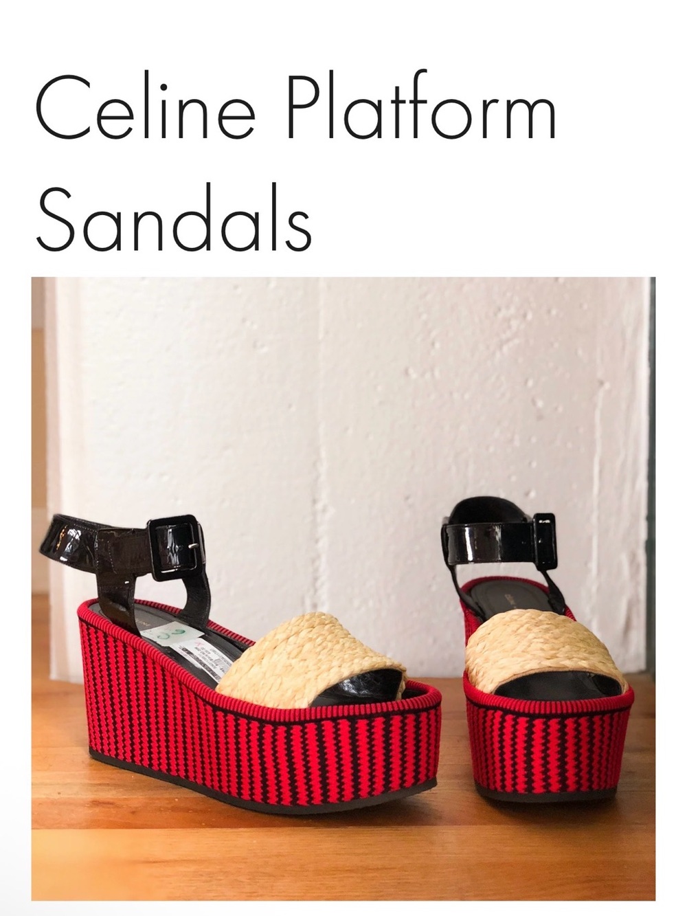 New Celine Red Woven Platform Sandals with Black Patent Ankle Strap 36/6